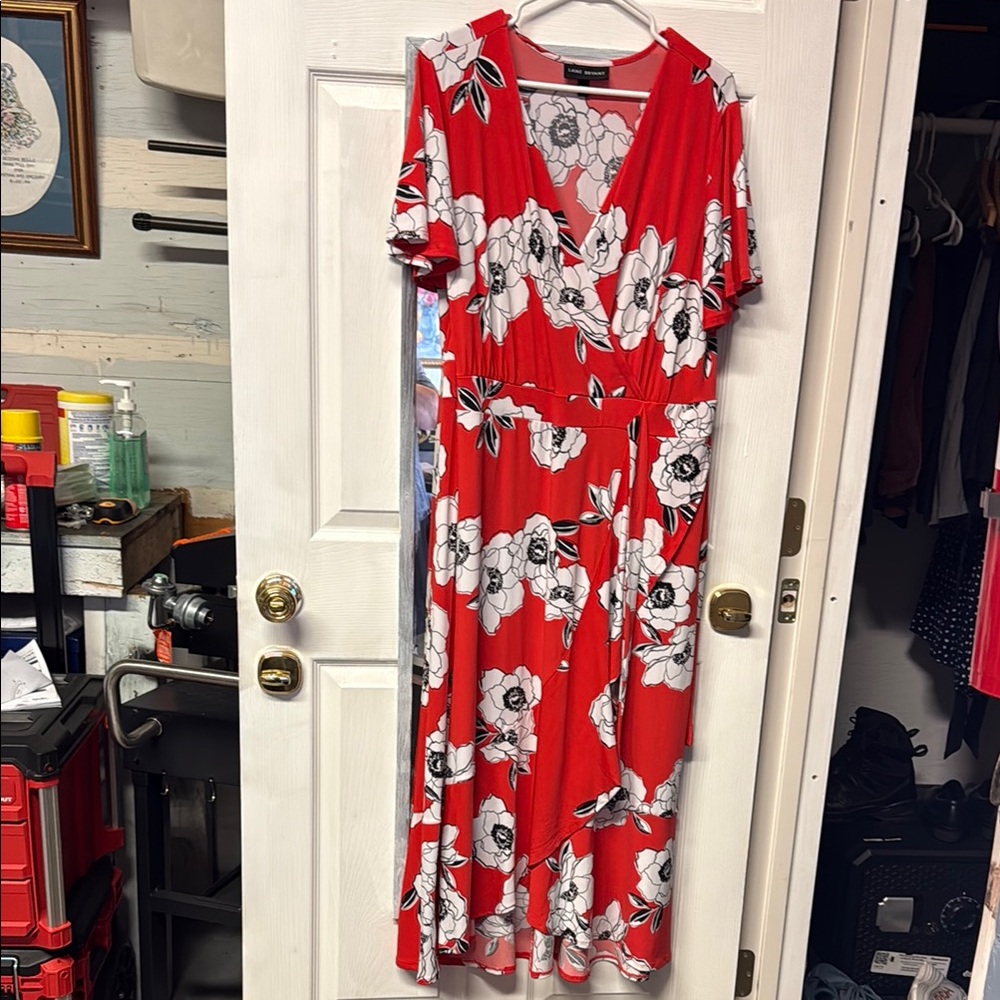 Lane Bryant Red and White Tiered Wrap Dress